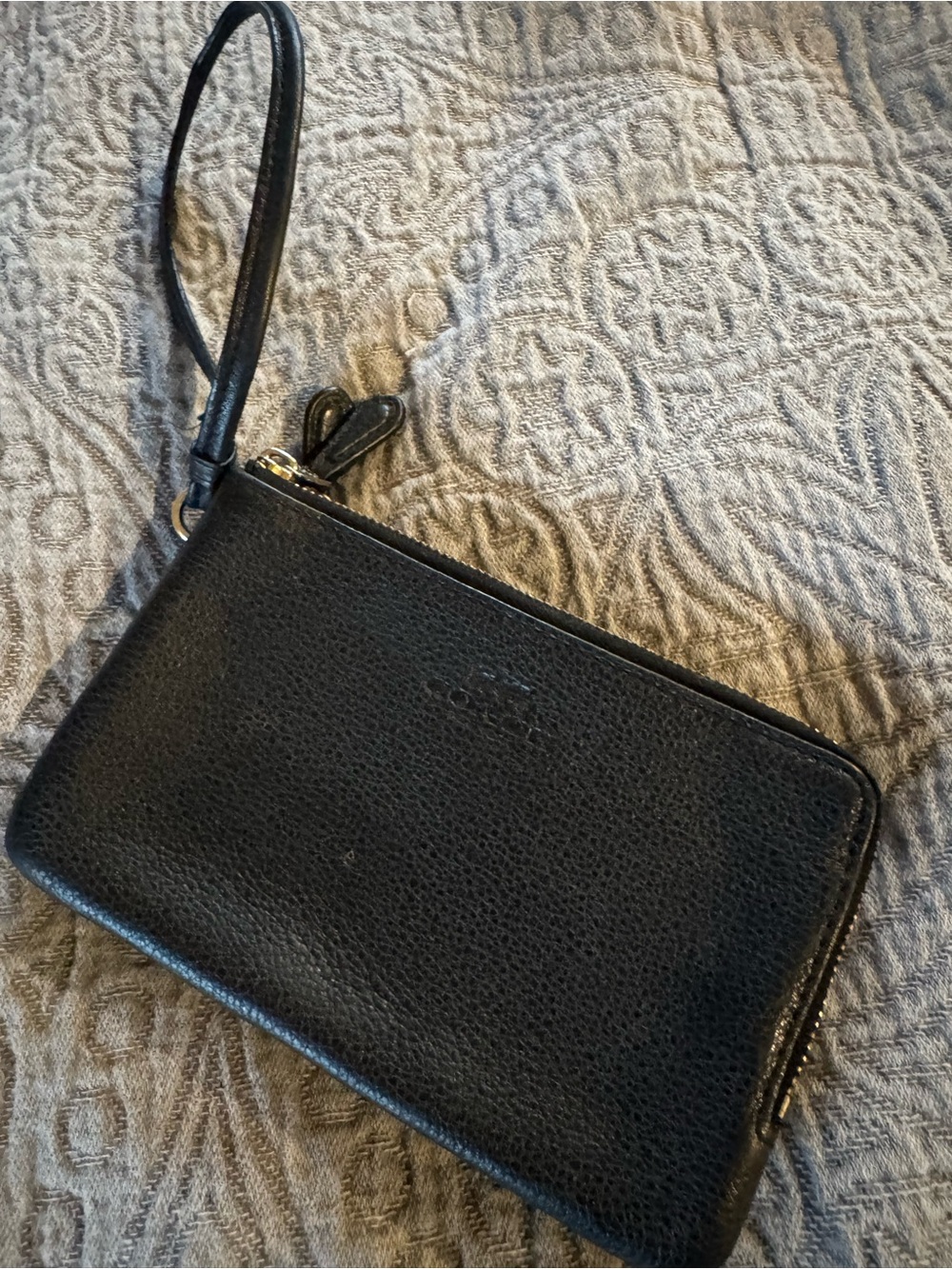 Coach Black Pebbled Leather Wristlet Wallet